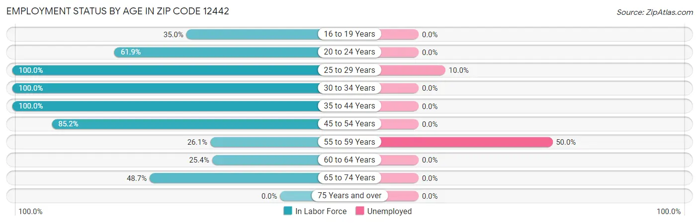Employment Status by Age in Zip Code 12442
