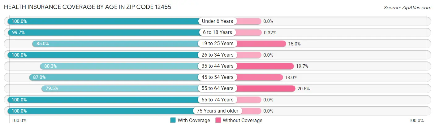 Health Insurance Coverage by Age in Zip Code 12455