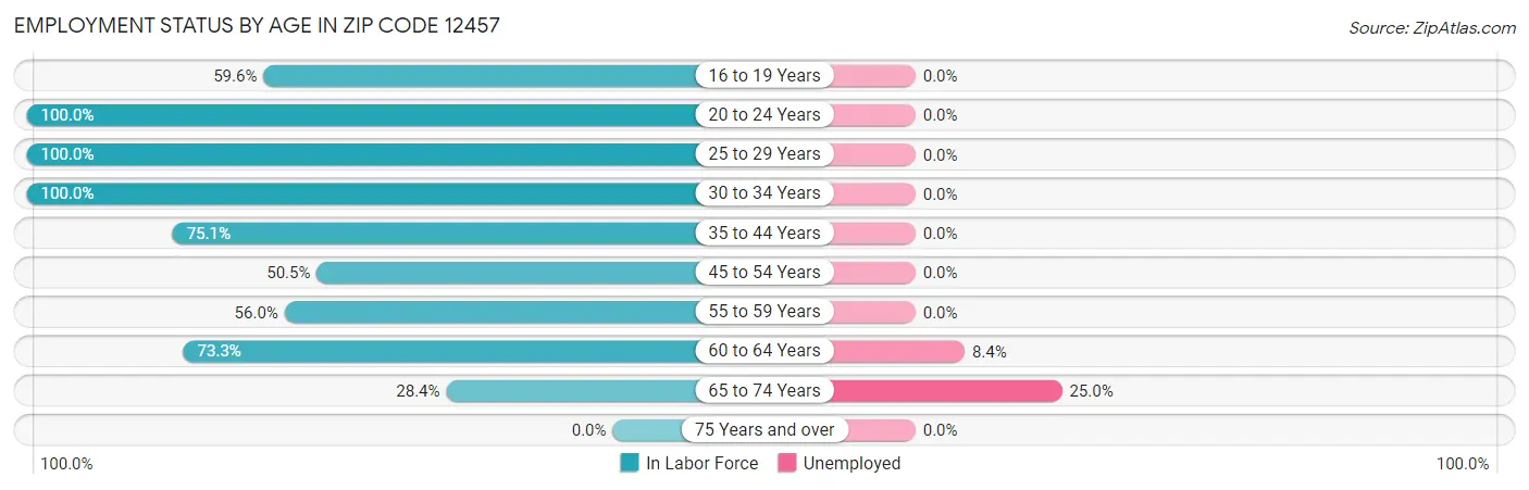 Employment Status by Age in Zip Code 12457