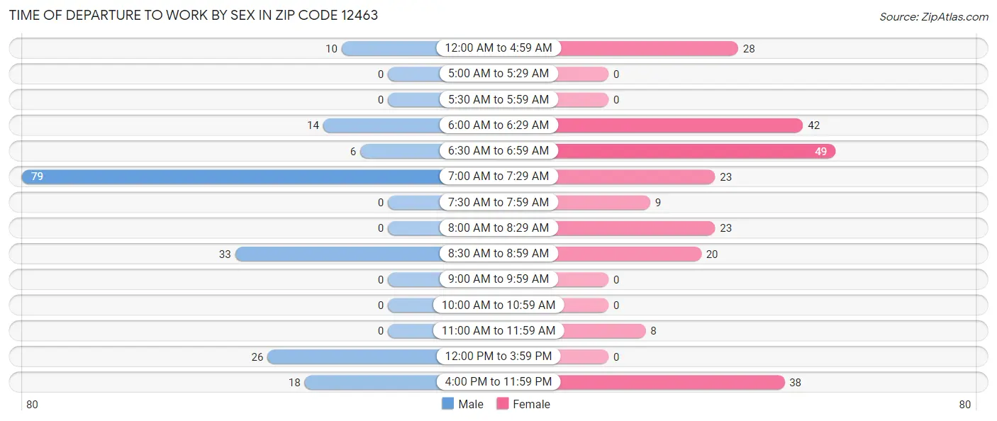 Time of Departure to Work by Sex in Zip Code 12463