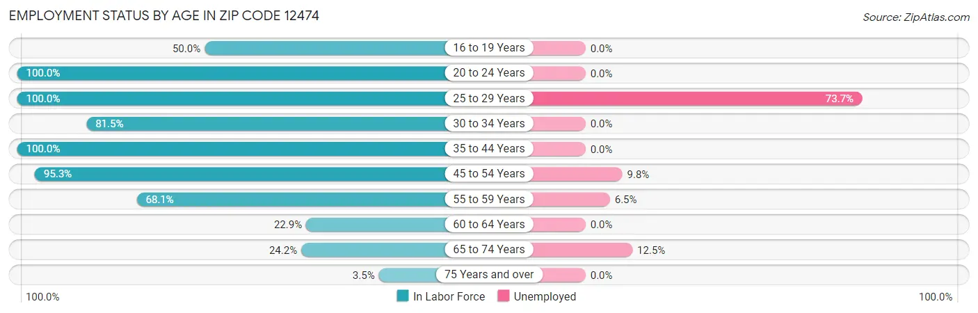 Employment Status by Age in Zip Code 12474