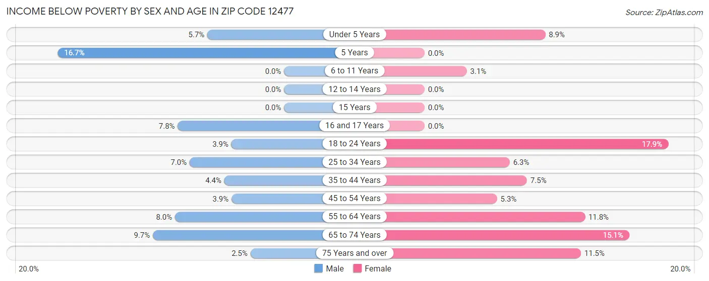 Income Below Poverty by Sex and Age in Zip Code 12477