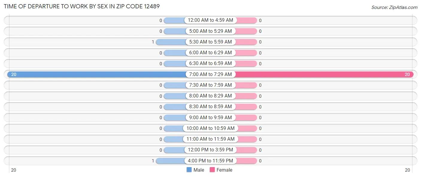 Time of Departure to Work by Sex in Zip Code 12489