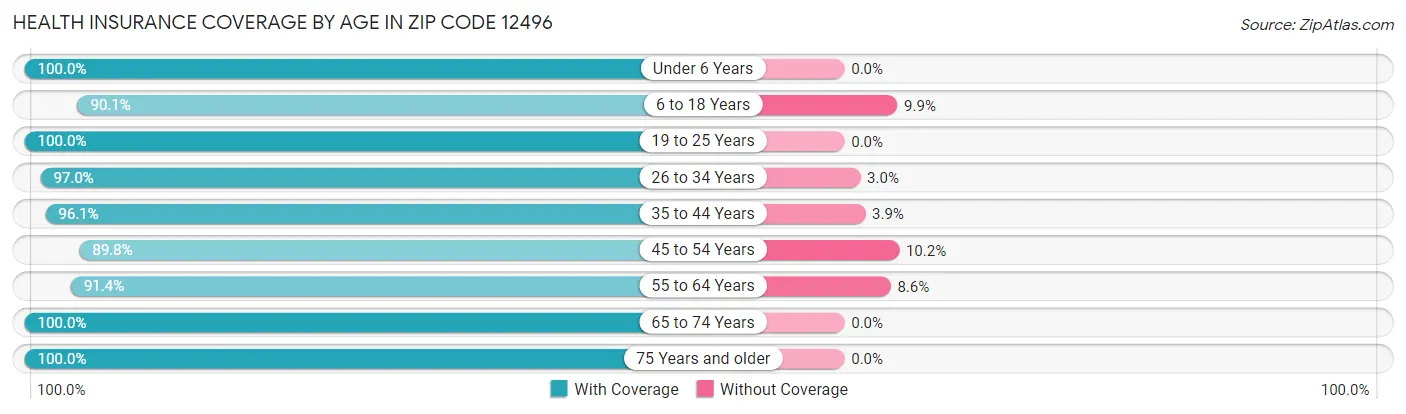 Health Insurance Coverage by Age in Zip Code 12496
