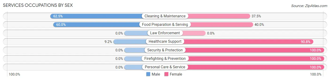 Services Occupations by Sex in Zip Code 12498