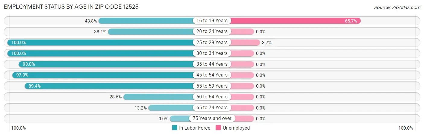Employment Status by Age in Zip Code 12525
