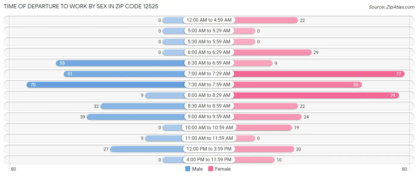 Time of Departure to Work by Sex in Zip Code 12525