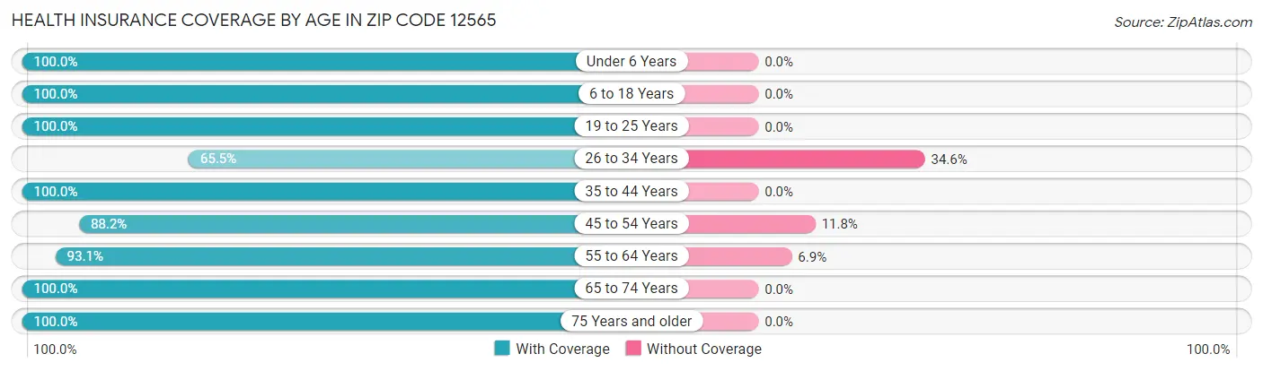 Health Insurance Coverage by Age in Zip Code 12565