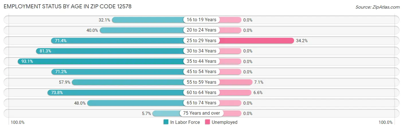 Employment Status by Age in Zip Code 12578