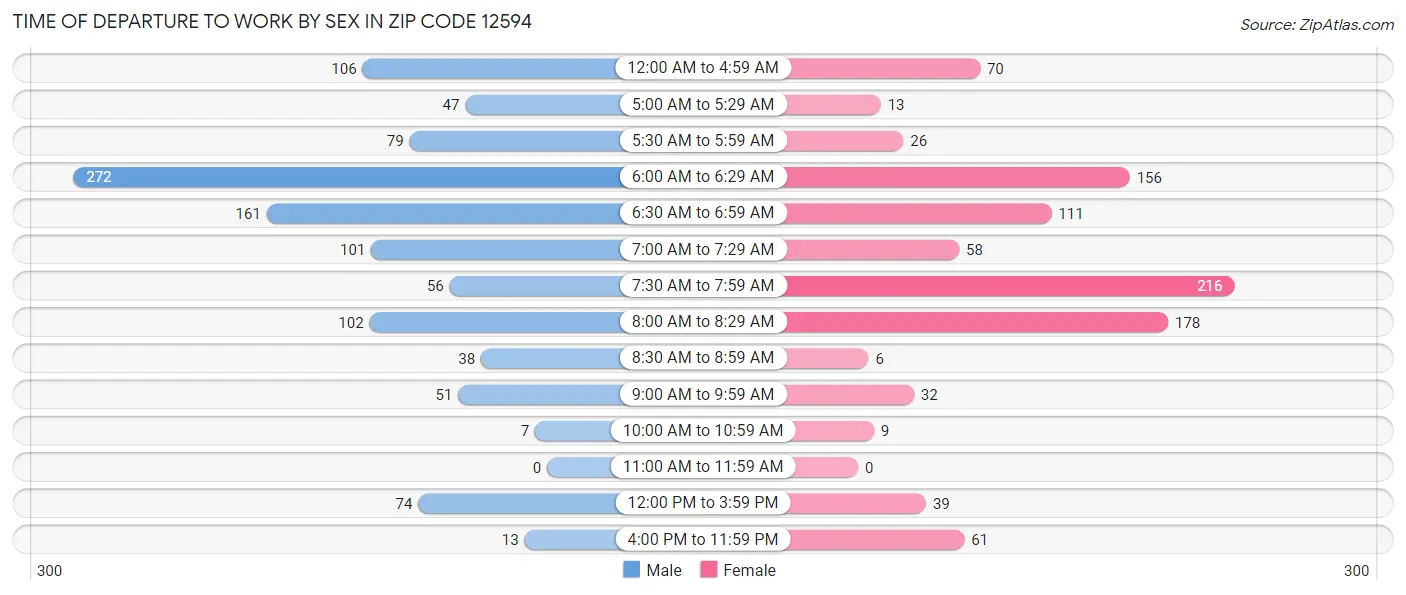 Time of Departure to Work by Sex in Zip Code 12594