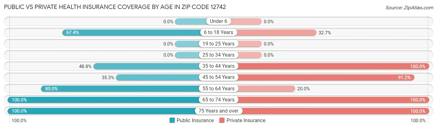 Public vs Private Health Insurance Coverage by Age in Zip Code 12742