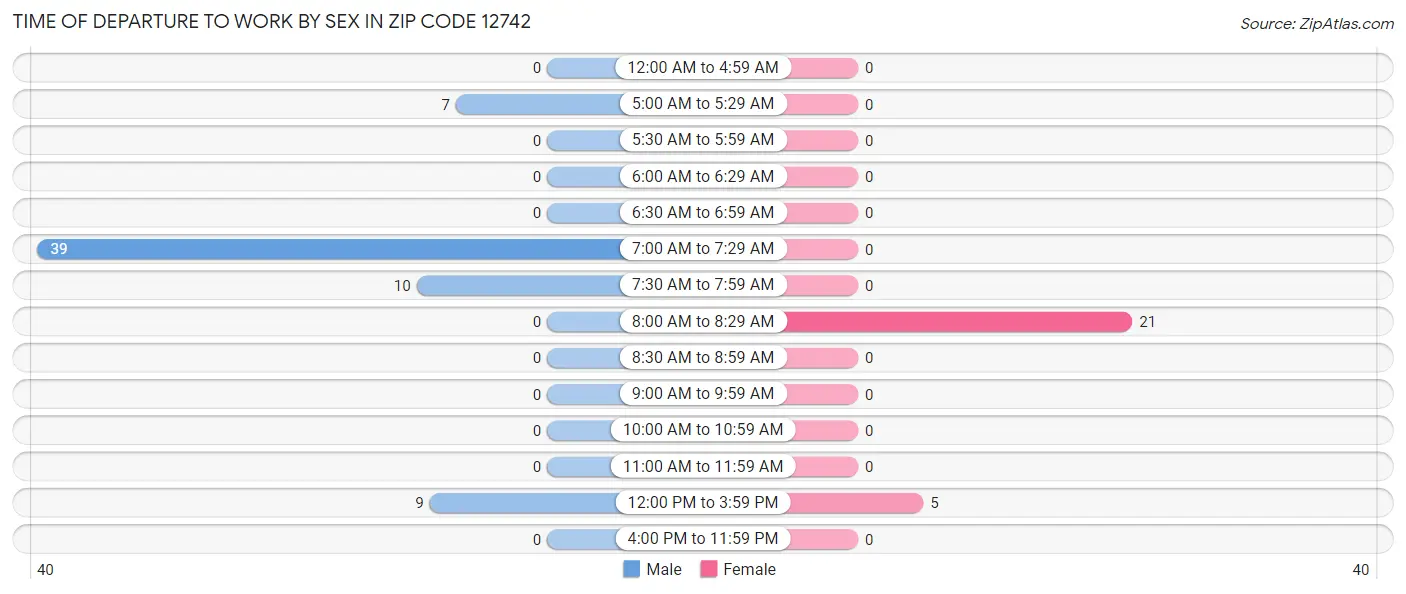 Time of Departure to Work by Sex in Zip Code 12742