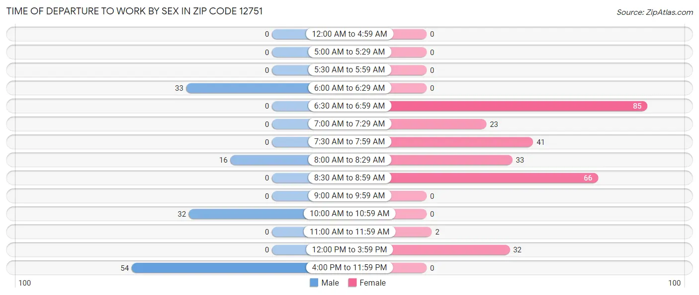 Time of Departure to Work by Sex in Zip Code 12751