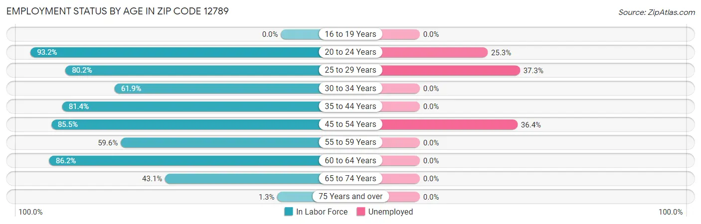 Employment Status by Age in Zip Code 12789