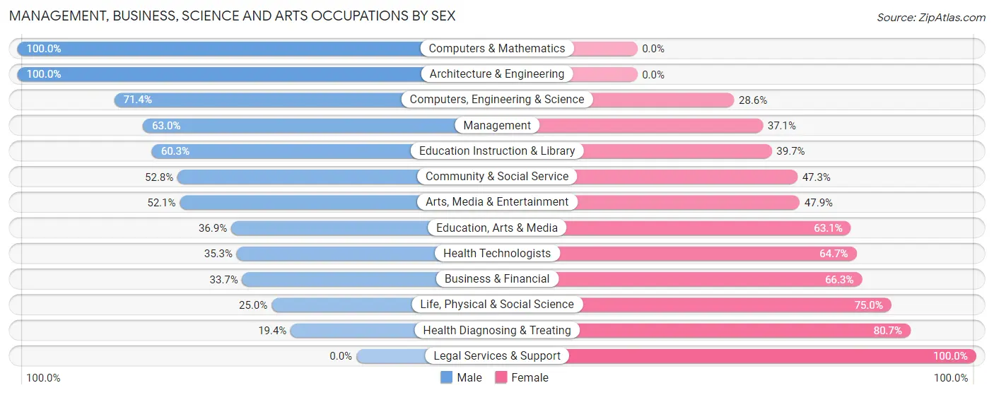 Management, Business, Science and Arts Occupations by Sex in Zip Code 12822