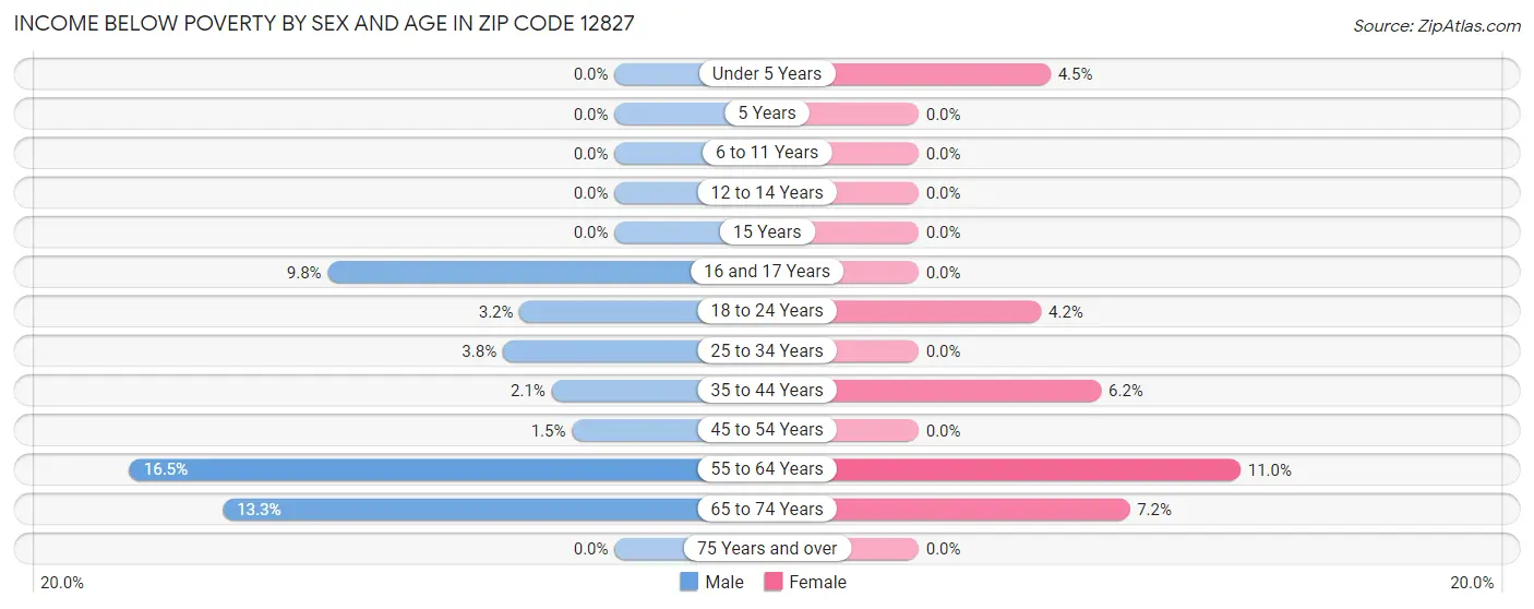 Income Below Poverty by Sex and Age in Zip Code 12827