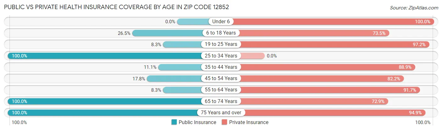 Public vs Private Health Insurance Coverage by Age in Zip Code 12852