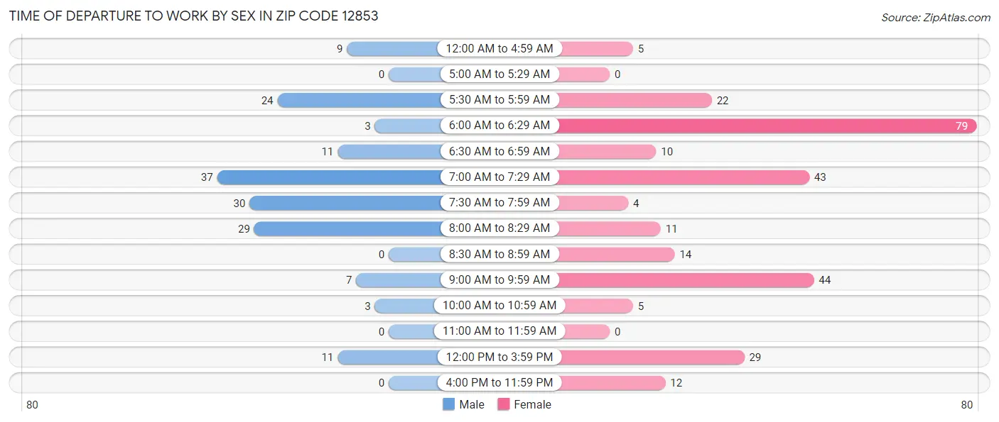 Time of Departure to Work by Sex in Zip Code 12853