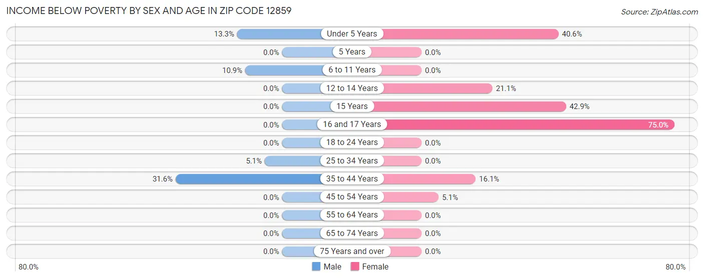 Income Below Poverty by Sex and Age in Zip Code 12859