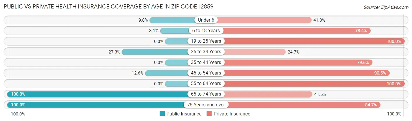 Public vs Private Health Insurance Coverage by Age in Zip Code 12859