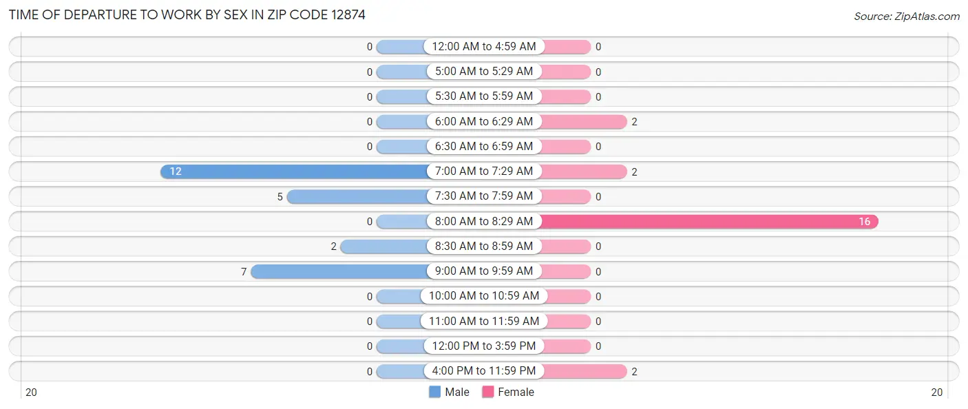 Time of Departure to Work by Sex in Zip Code 12874