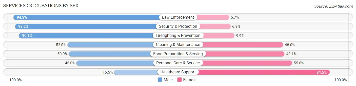 Services Occupations by Sex in Zip Code 12901