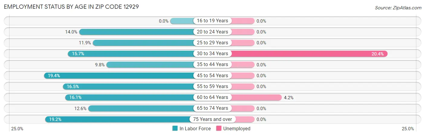 Employment Status by Age in Zip Code 12929