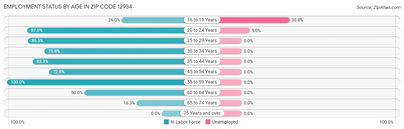 Employment Status by Age in Zip Code 12934