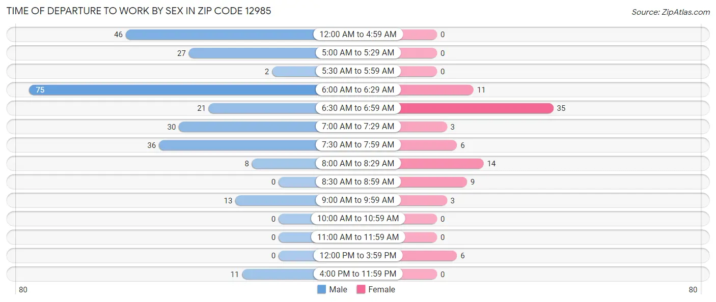 Time of Departure to Work by Sex in Zip Code 12985