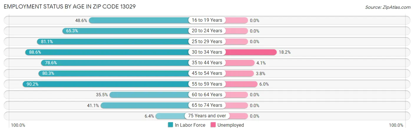 Employment Status by Age in Zip Code 13029