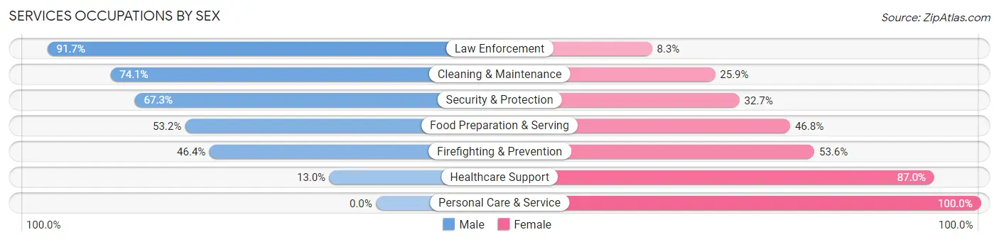 Services Occupations by Sex in Zip Code 13036