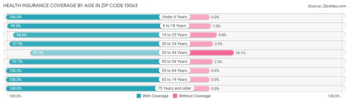 Health Insurance Coverage by Age in Zip Code 13063