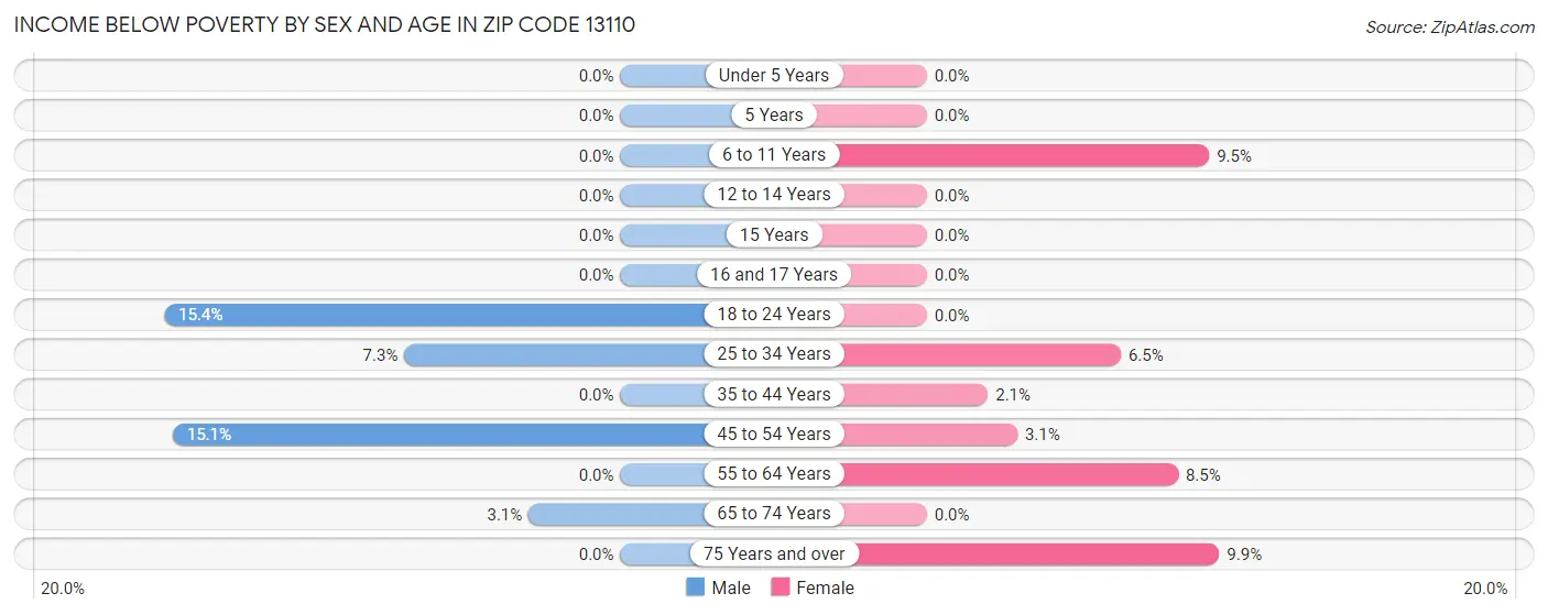 Income Below Poverty by Sex and Age in Zip Code 13110