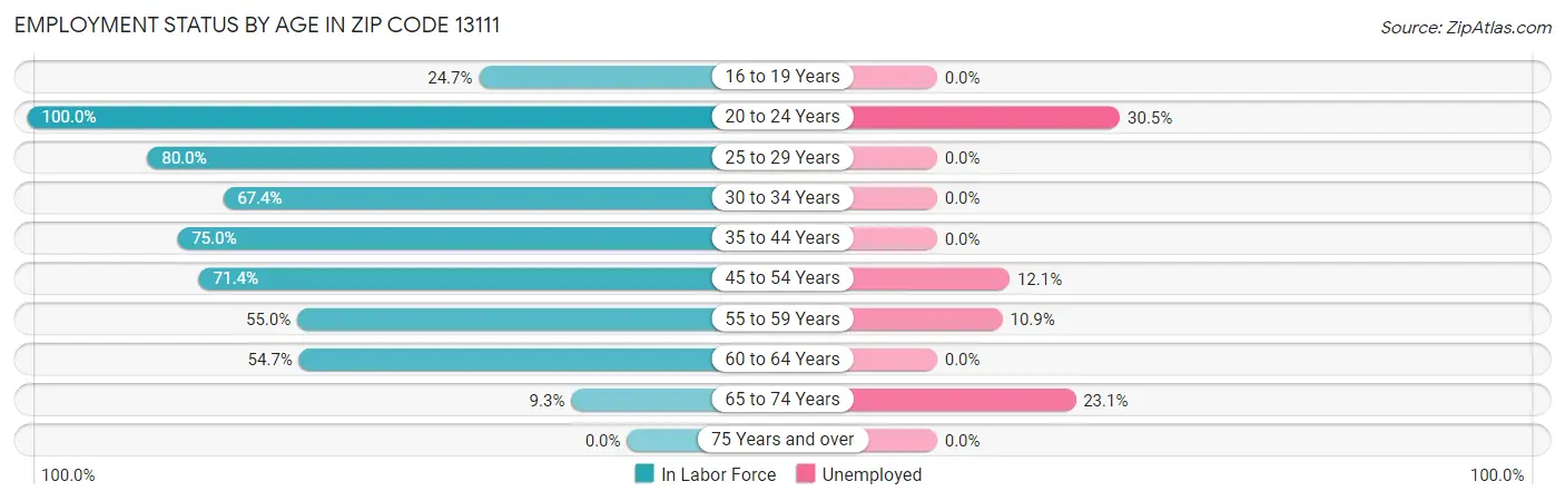 Employment Status by Age in Zip Code 13111