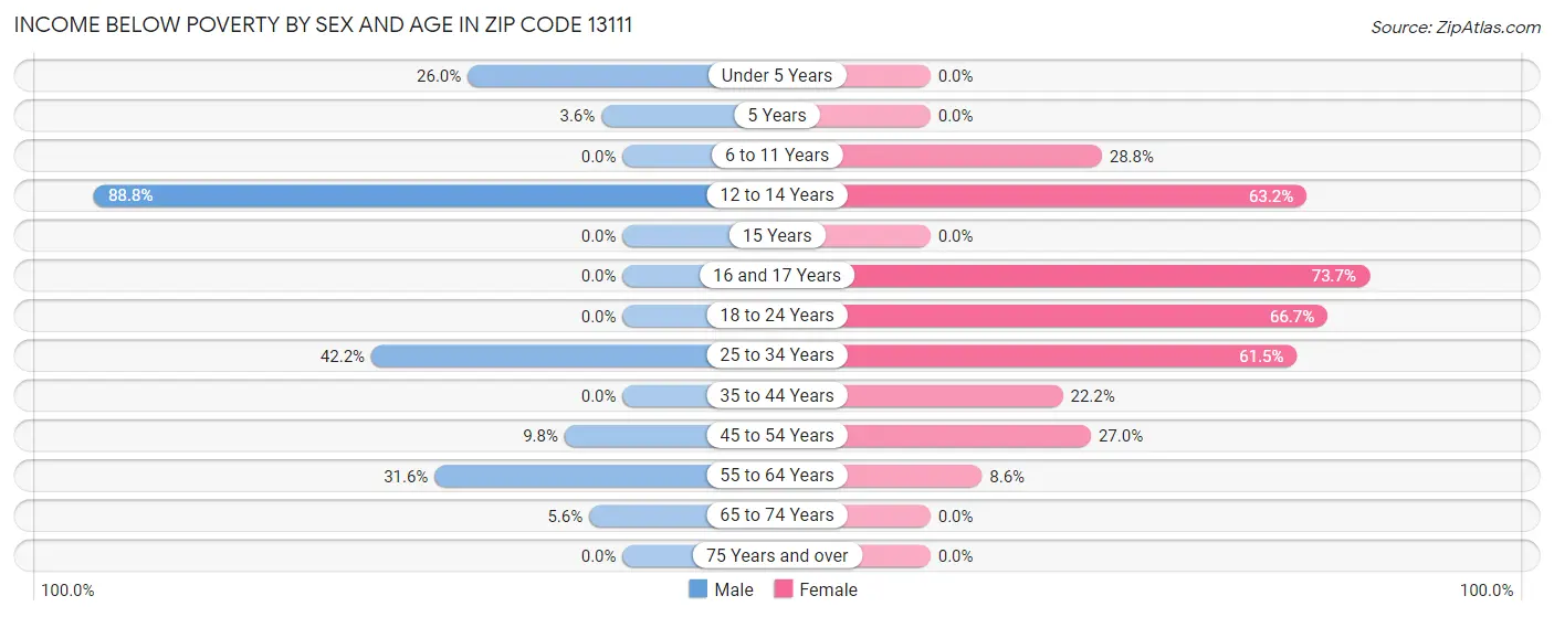 Income Below Poverty by Sex and Age in Zip Code 13111