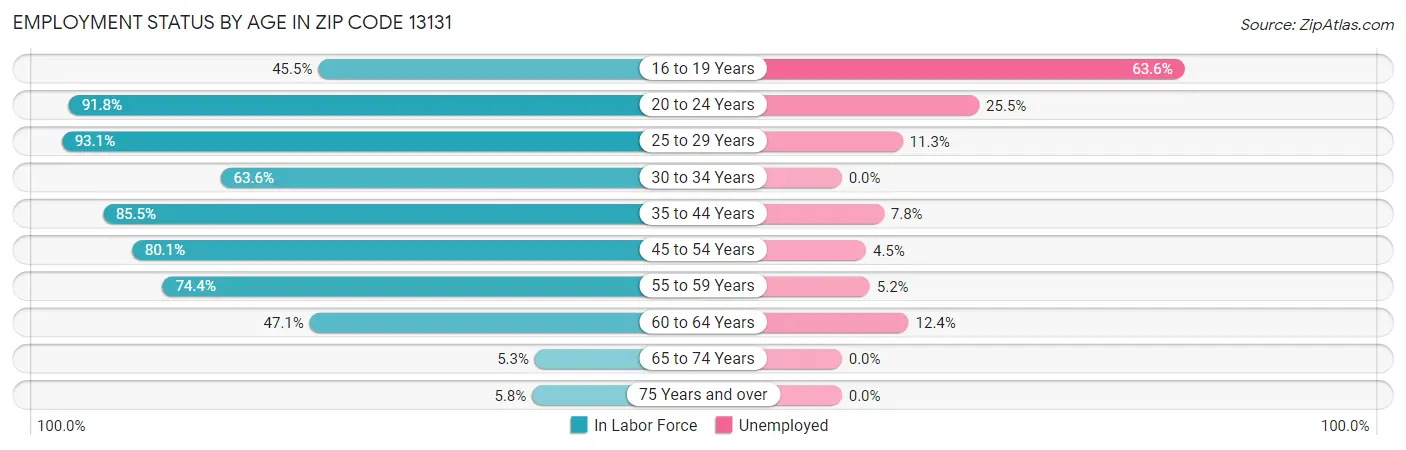 Employment Status by Age in Zip Code 13131