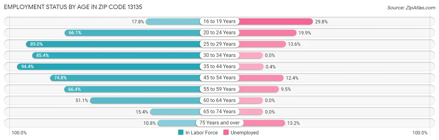 Employment Status by Age in Zip Code 13135