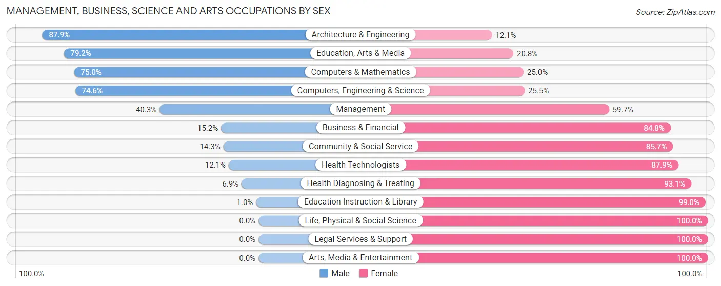 Management, Business, Science and Arts Occupations by Sex in Zip Code 13140