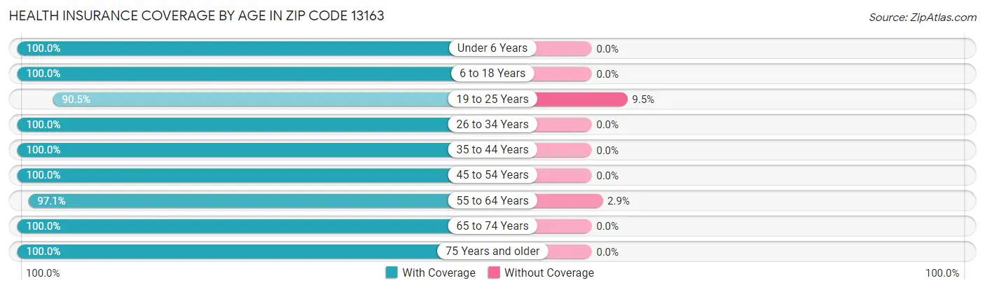 Health Insurance Coverage by Age in Zip Code 13163