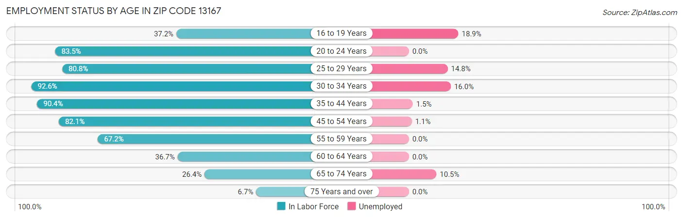 Employment Status by Age in Zip Code 13167