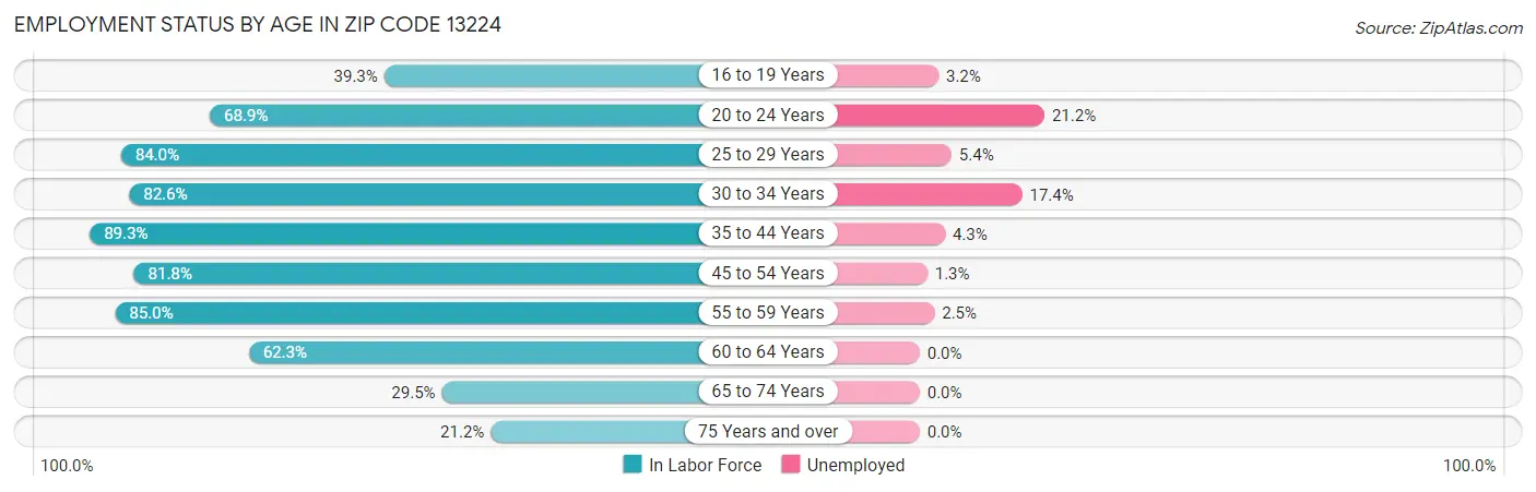Employment Status by Age in Zip Code 13224