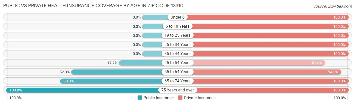 Public vs Private Health Insurance Coverage by Age in Zip Code 13310