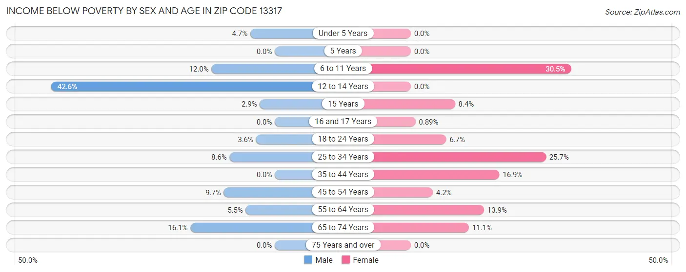 Income Below Poverty by Sex and Age in Zip Code 13317