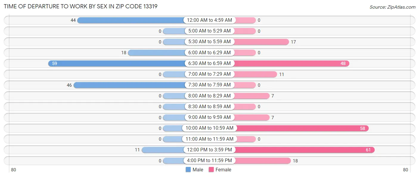 Time of Departure to Work by Sex in Zip Code 13319