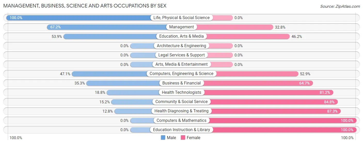 Management, Business, Science and Arts Occupations by Sex in Zip Code 13327