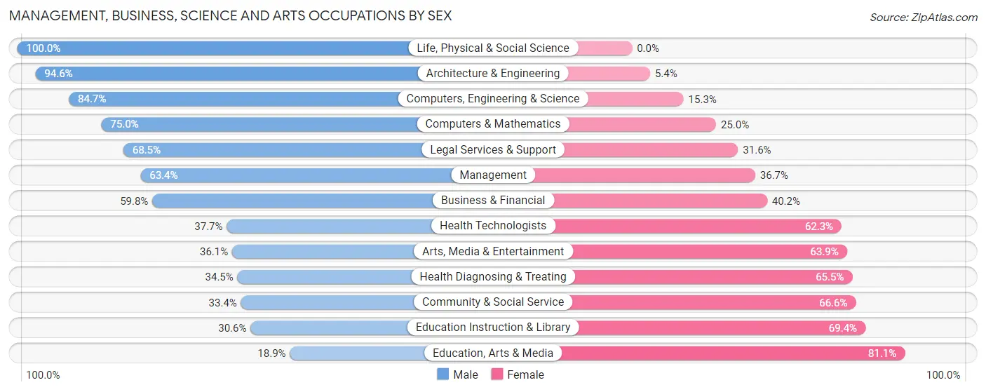 Management, Business, Science and Arts Occupations by Sex in Zip Code 13413