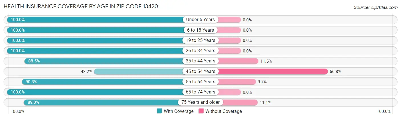 Health Insurance Coverage by Age in Zip Code 13420