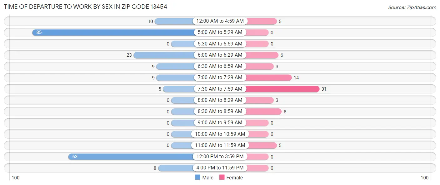 Time of Departure to Work by Sex in Zip Code 13454