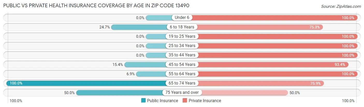 Public vs Private Health Insurance Coverage by Age in Zip Code 13490