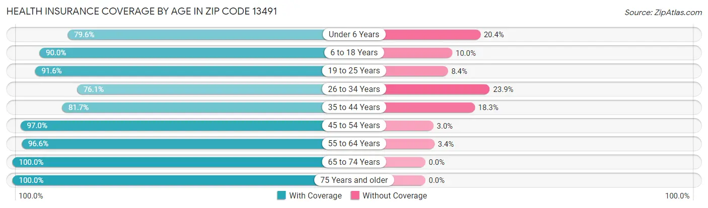 Health Insurance Coverage by Age in Zip Code 13491